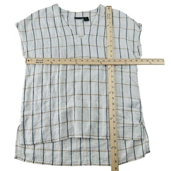Tahari Womens Linen Cotton Blend Checkered V-Neck Top Size S - Picture 5 of 6